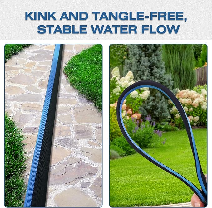 Ultra Lightweight 25FT Garden Hose - Heavy-Duty Kink-Free Flexible Hose Non-Expanding Design with Aluminum Brass Fittings Crush-Proof for Yard/Lawn/Outdoor Use(black-blue 25 FT)