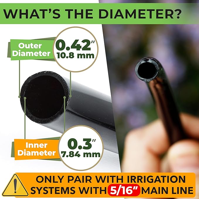 CARPATHEN Drip Irrigation Tubing - 200 ft Black Mainline - (5/16 ID - 7/16 OD) - PVC Water Line