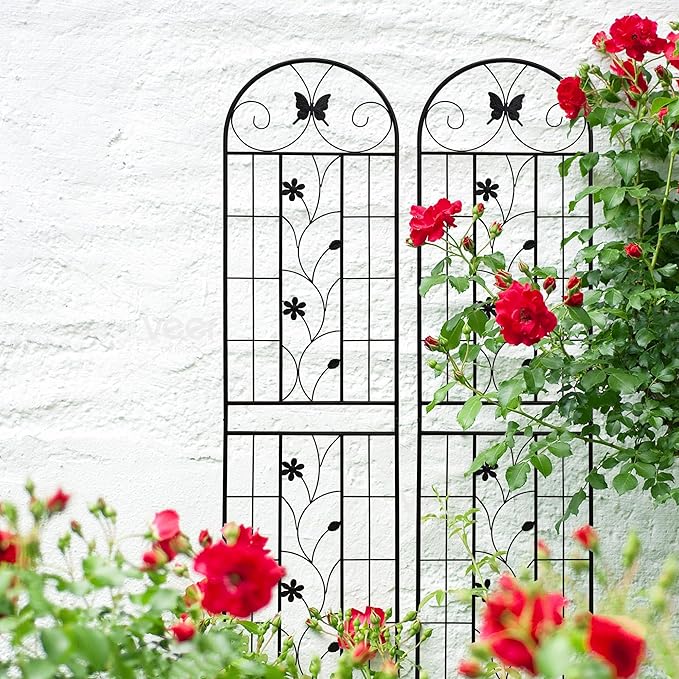 2 Pack Metal Garden Trellis 86.7 x 19.7 Garden Arch Trellis with Power Coating Rustproof Trellis for Climbing Plants Outdoor Flower Support Black (Black 19.7''W x 86.7''H)