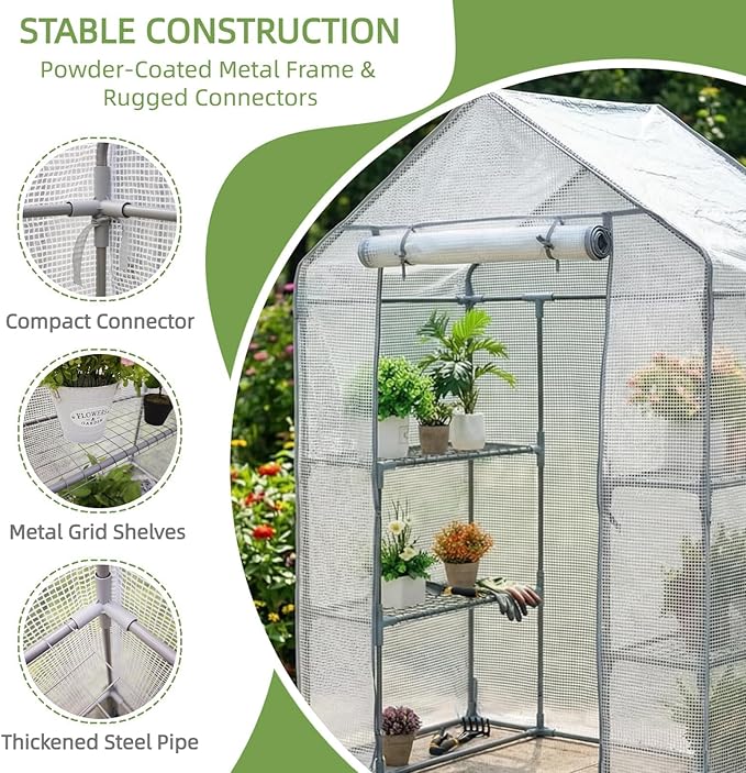 Walk-in Greenhouse 55*29*77in - Heavy Duty Outdoor Plant Shelter with Steel Frame &amp Durable PE Cover Easy Assembly Garden Greenhouses for Patio/Lawn to Protect Plants from Frost &amp Rain
