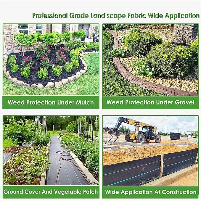 Driveway Fabric Weed Barrier Landscape Fabric Garden Weed Control Membrane Breathable Barrier Fabric Flower Beds(1.2x60m/4x200ft)