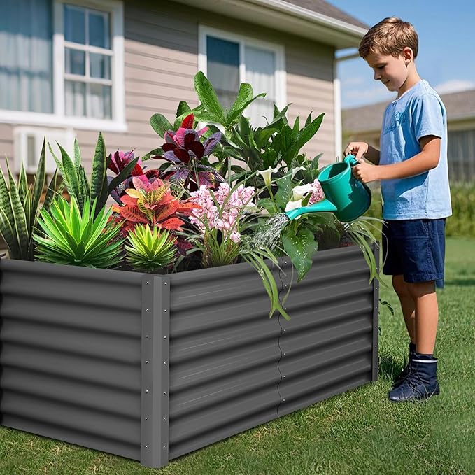 CABIHOME 2-Packs Raised Garden Bed 6x3x2 ft Metal Raised Garden Beds Outdoor Rectangular Planter Box for Planting Plants Vegetables and Flower Dark Grey