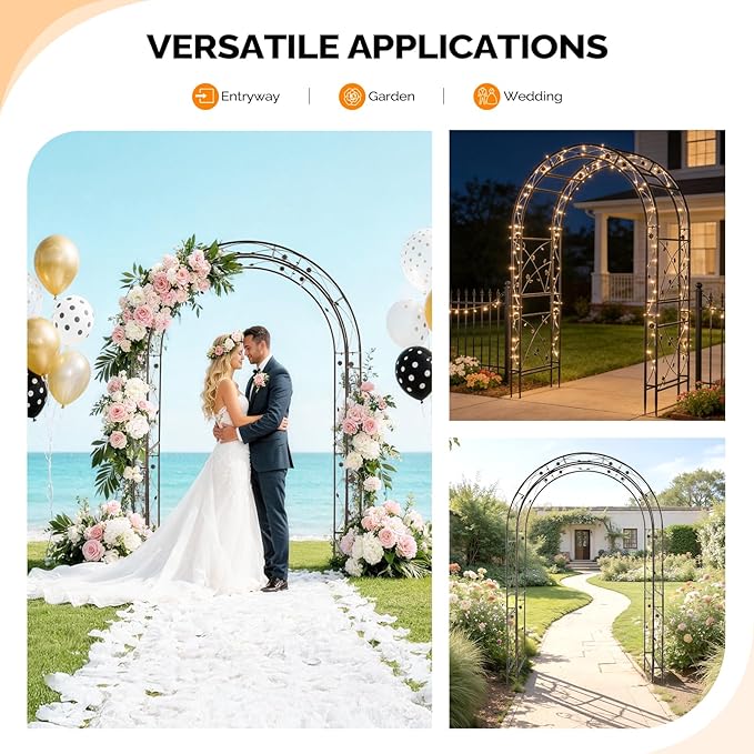 VINGLI Garden Arbor Arch for Wedding Ceremony Party Christmas Garden Decor Steel Garden Trellis for Plant Climbing Pergola for Garden Backyard Lawn (Arch Top Bronze)