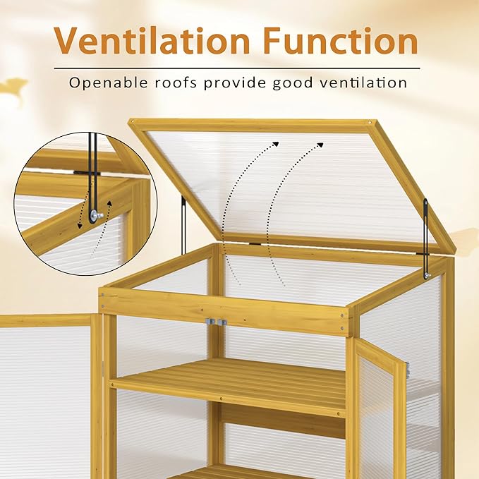 Greenhouse Wooden Cold Frame Greenhouse Garden Portable Mini Greenhouse Cabinet2-Tier Wooden Cold Frame Garden Greenhouse with Transparent Polycarbonate Sheet Keep Plant Warm Enough (Brown)
