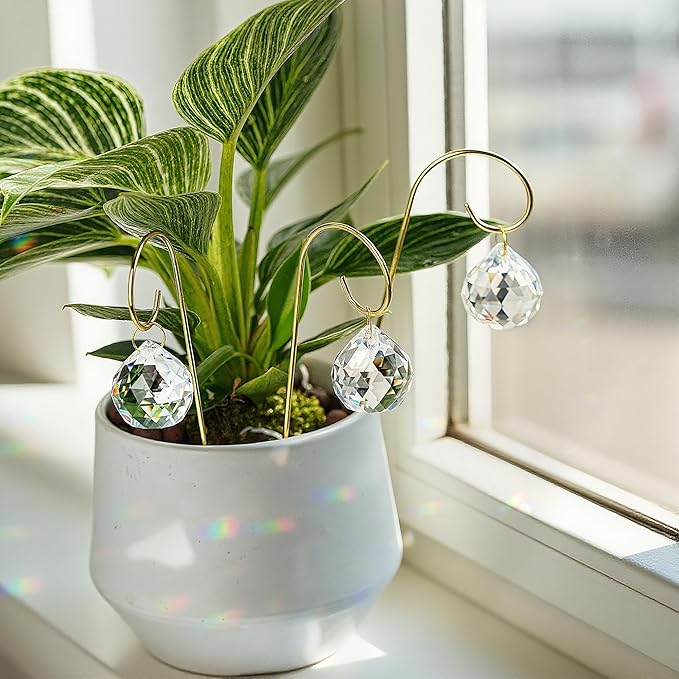 13 Pack Small Golden Trellis for Potted Plants Indoor Garden Decorations (Crystal Ball Prisms &amp Blown Glass Butterfly)