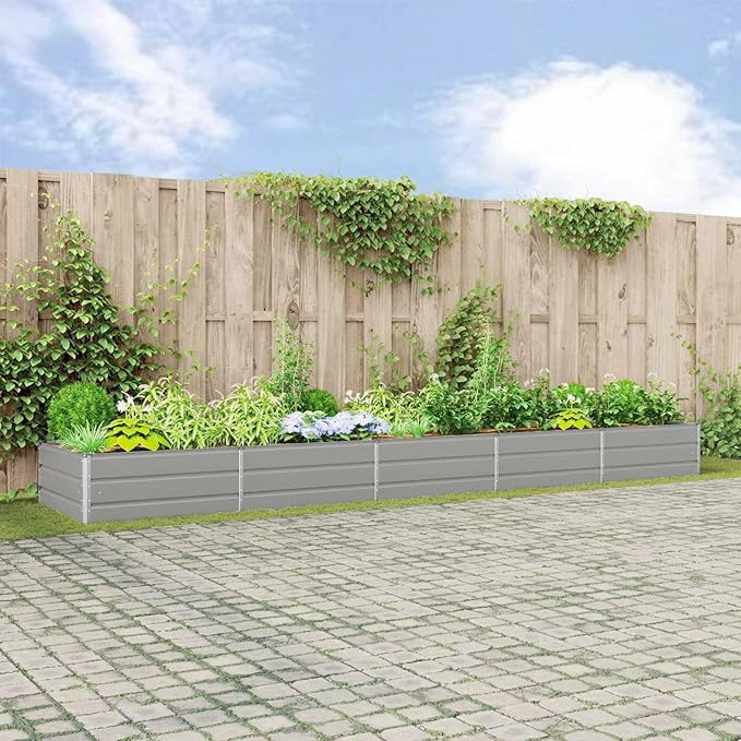Galvanised Steel Raised Garden Bed Metal Planter Box for Outdoor Plants Vegetable Herb 188.98x39.37x17.72 Light Gray-827