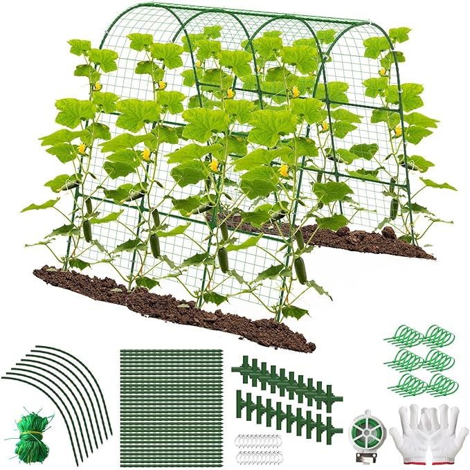 Cucumber Trellis for Raised Bed U-Shaped Garden Trellis for Climbing Plants Outdoor Arch Plant Support Vegetables Trellis with Climbing Net Tunnel Plant Support Stand for Vine Pea Zucchini