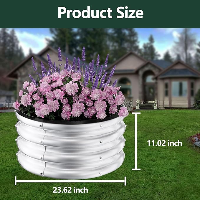 Galvanized Raised Garden Beds 2x2x1Ft Round Metal Planter Box for Outdoor Gardening Open Bottom Rust-Resistant Easy Setup