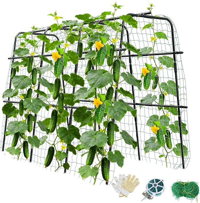 Cucumber Trellis for Raised Bed and Garden 47 H x 63 W U-Shaped Metal Garden Trellis for Climbing Plants with Nylon Netting Vegetable Support Frame