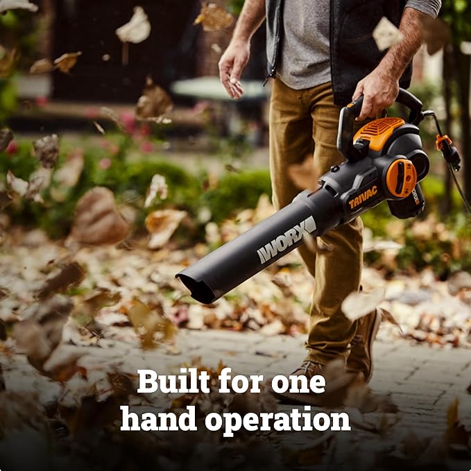 WORX Trivac 3 in 1 Electric Leaf Blower for Lawn Care Leaf Vacuum with 600 CFM Leaf Mulcher with Metal Impeller WG512