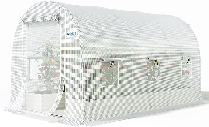 Quictent 10x7x7 FT Essential Greenhouse for Outdoors Portable Walk-in Tunnel Hoop House with 6 Screen Windows &amp Zipper Door Heavy Duty Frame for Garden Plant Vegetable White