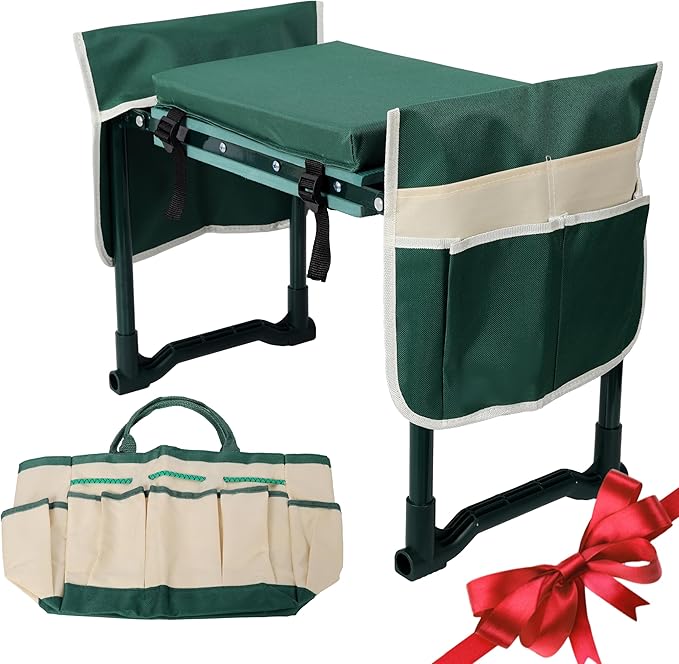 Foldable Garden Kneeler and Seat with Wide Soft Cushion EVA Foam Pad Large Tool Bag – Comfortable Stool for Women Gardeners &amp Seniors Perfect Gardening Gifts