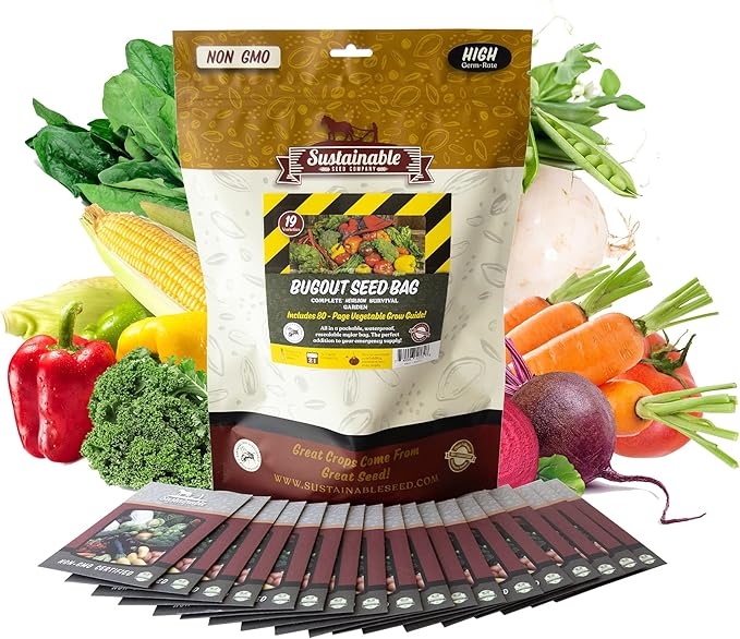 Bug Out Bag Survival Garden Vegetable &amp Herb Seeds - ~12000 Seeds - Collection of 19 Heirloom Seed Varieties for Emergency Seed Vault - Bean Beet Carrot Corn Kale Onion Pepper &amp 12 Mor