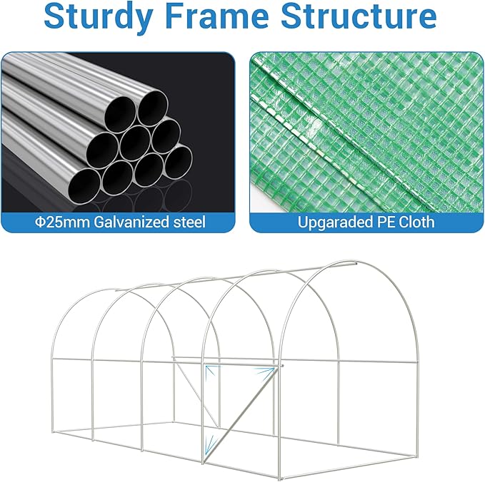 15x7x7 ft Walk-in Greenhouse for Outside - Heavy Duty Galvanized Steel Hoop House with PE Cover 8 Windows &amp Roll-Up Door - Outdoor Plant Tunnel for Gardening Vegetables &amp Year-Round Growing