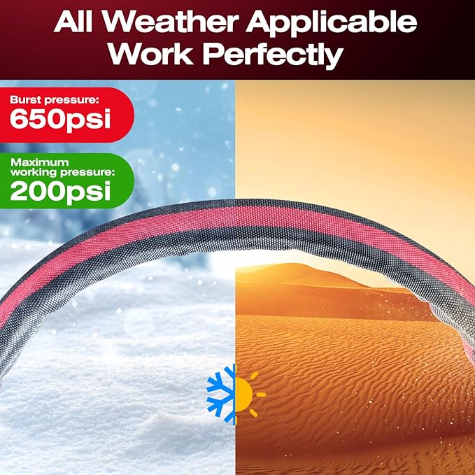 2026 Upgraded Non-Expanding Garden Hose - 100FT Lightweight Flexible High-Pressure Anti-Kink/Burst-Resistant Lead-Free Outdoor Water Hose (Gray/Red)