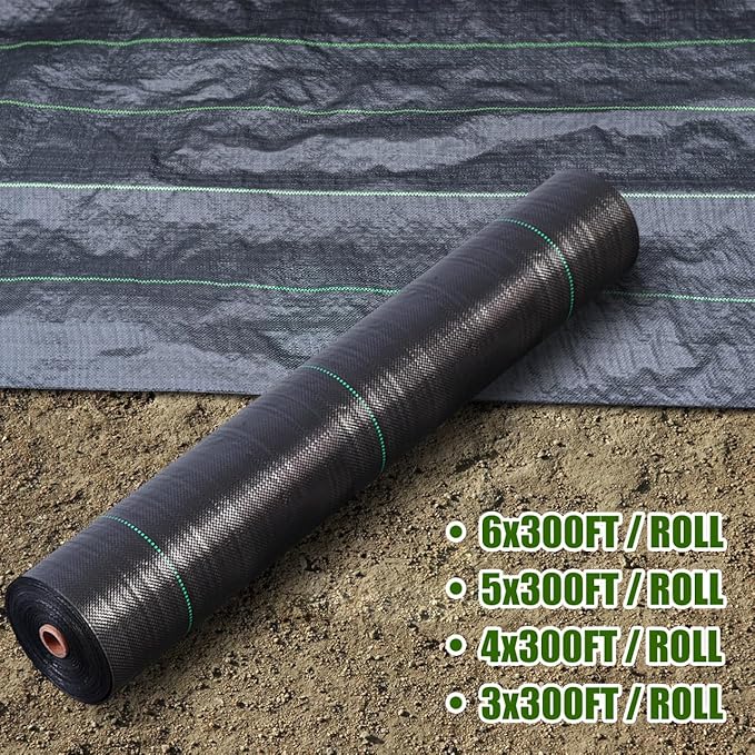Durable PE Weed Barrier Landscape Fabric Weed Block Gardening Ground Cover Mat High Permeability for Weed Blocker Weed Mat Driveway Fabric Weed Control Garden Cloth (6x300Feet/Roll)