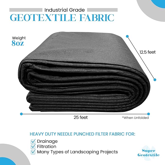 4 6 8 oz Non Woven Fabric for Landscaping French Drains Underlayment Erosion Control Construction Projects - 8 oz (12.5x25)