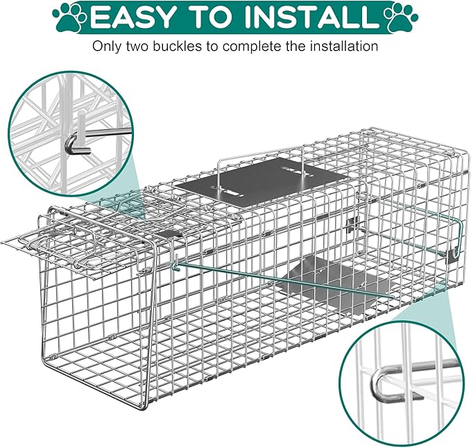 Nouva 24 Live Animal Cage Trap - Steel Large Folding Humane Cat Trap Raccoon Trap w/Handles for Rabbits Stray Cats Squirrels Skunk Groundhogs and Opossums