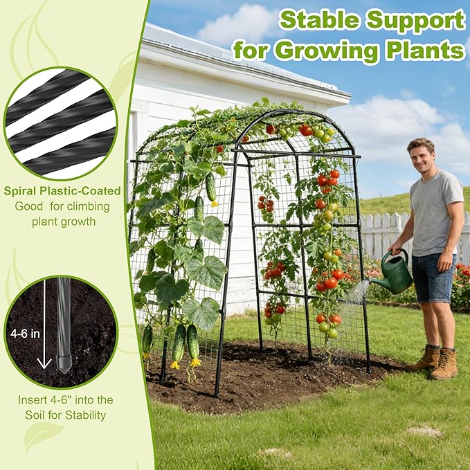 Miory Garden Arch Trellis for Climbing Plants Outdoor Cucumber Trellis for Raised Bed Steel with UV-Resistant PE Coated Plants Support Trellis (71 x 83 Inch)