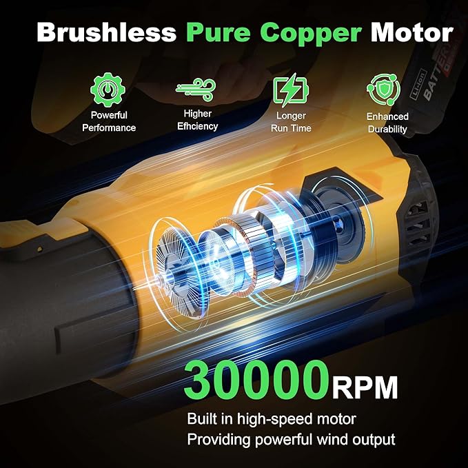 Leaf Blower Cordless 21V Powerful Electric Leaf Blower with Batteries and Charger 5 Speed Modes Lightweight LeafBlowers for Lawn CareBlowing LeavesDust Snow (Yellow)