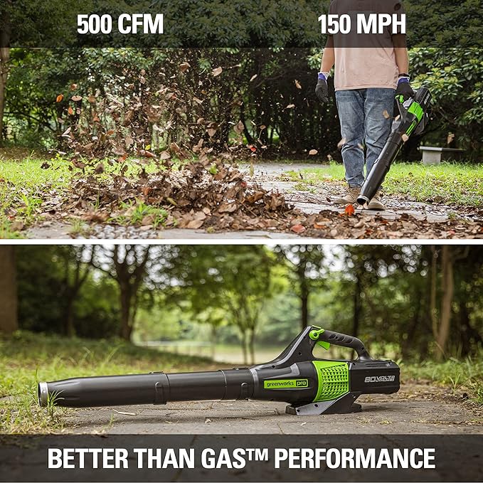 Greenworks 80V (150 MPH / 500 CFM / 75+ Compatible Tools) Cordless Axial Leaf Blower 2.0Ah Battery and Charger Included