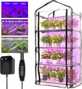 Indoor Greenhouse with Grow Lights 4-Tier Mini Greenhouse w/Multiple Modes Plant Lights &amp Waterproof Base Mat &amp Zippered Door Walk-in Green House for Growing Plants Seed Starting Seed Tray