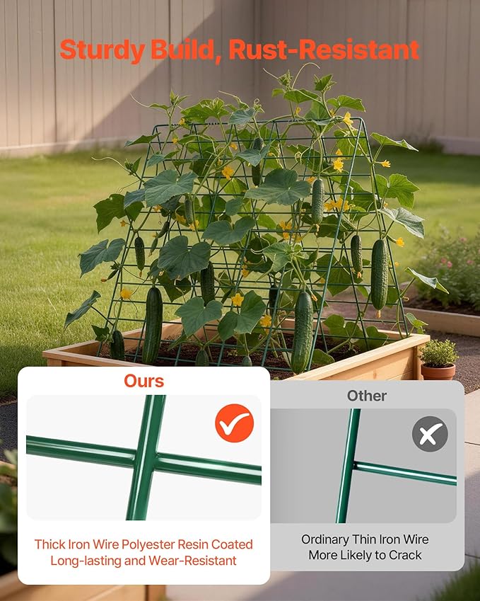 VEVOR Cucumber Trellis 35 x 55 Foldable A-Frame Garden Trellises for Raised Bed 4 Panels Metal Rustproof Outdoor Climbing Plant Support with Gloves for Vine Peas Beans Tomato Flowers