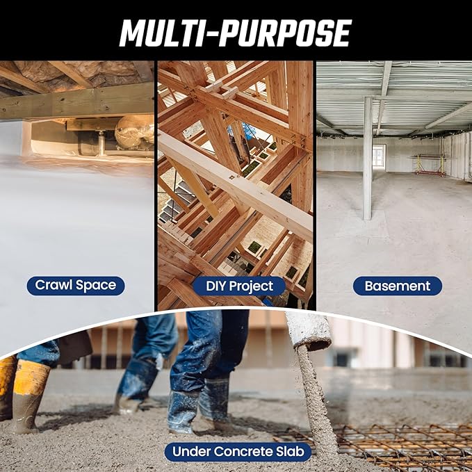 Crawl Space Vapor Barrier 10 Mil Vapor Barrier 10' x 50' Drop Cloth Moisture Barrier Covering for Crawlspace Encapsulation Thick Plastic Sheeting Polyethylene Film Black and White Panda Film