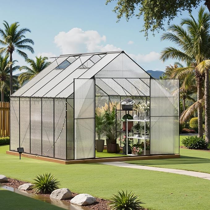 Green House for Outside Greenhouse for Outdoor Walk-in Garden Greenhouses Heavy Duty Polycarbonate Greenhouse Backyard Green Houses (10x10)