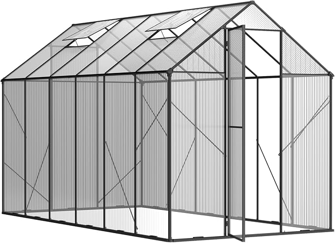 Kingdura 6x12ft Walk-in Greenhouse for Outdoors Large Polycarbonate Greenhouses with Heavy Duty Aluminum Frame Adjustable Roof Vent Lockable Door UV Protection for Outside Garden Backyard