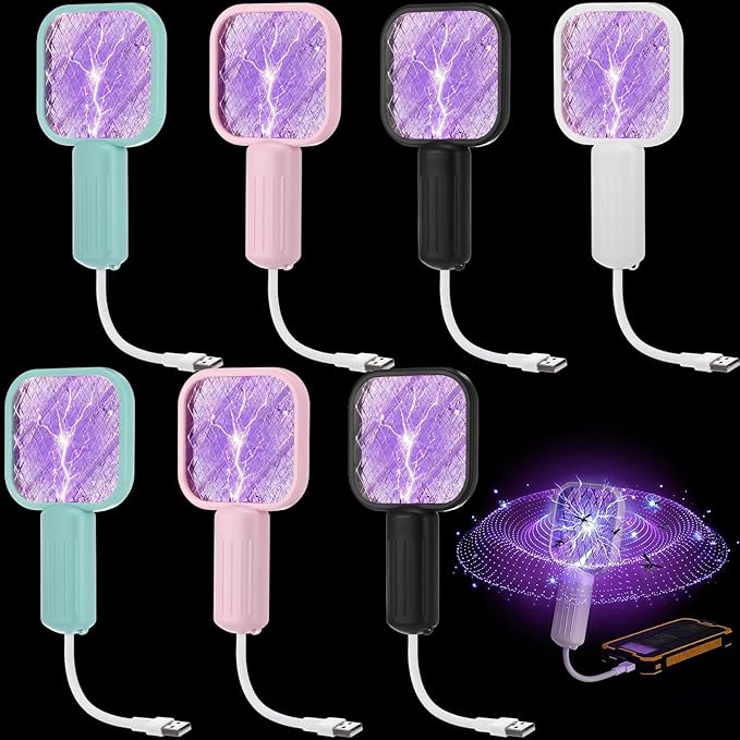 8 Pack Mini Electric Mosquito Swatter Plug-and-Play USB Mosquito Attracting Lamp Portable Electric Bug Zapper Safety Net Mosquitoes Zapper Fly Swatter for Indoor Outdoor Camping (Cute Colors)