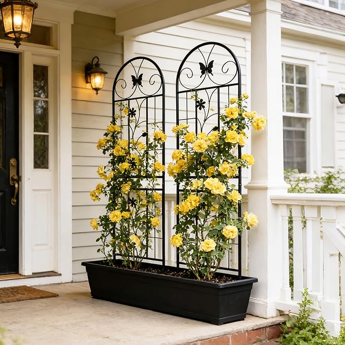 2 Pack Large Garden Trellis Heavy Duty Rustproof Iron Plant Trellis for Potted Plant Support Metal Climbing Rose Trellis Vine Vegetable CucumberBlack-71 H x 19.7 W
