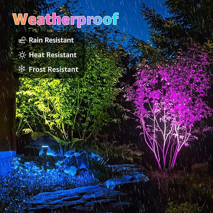 SUNVIE RGBW Landscape Lighting Kit 12V Low Voltage Landscape Lighting with Connectors Color Changing Low Voltage Pathway Lights Wired with Spotlights Waterproof for Holiday Patio Garden Yard12 Pack