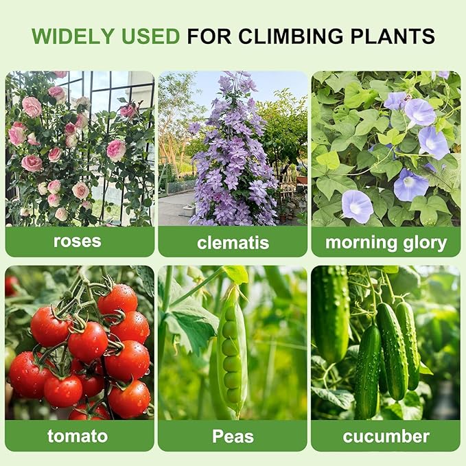 YOBAZAN 4 Pack 72x20in Rustic Iron Arch Decoration Garden Trellis with Black Metal Coating – Perfect for Supporting Climbing Plants Outdoor Roses Vines Flowers and Vegetables.