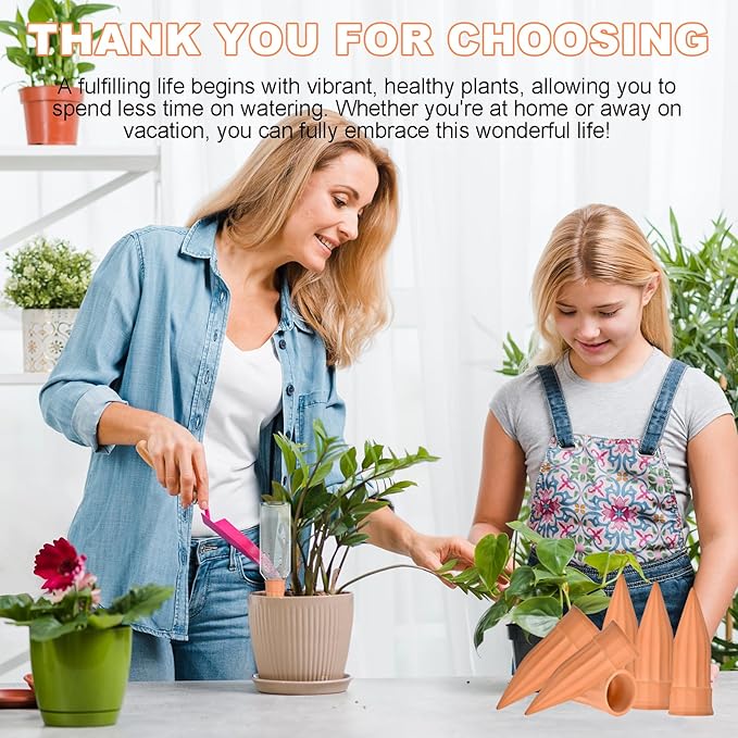 16 Pack Terracotta Plant Waterers - Self Watering Spikes and Watering Stakes for Automatic Watering Slow Release Watering Devices for Vacation Plant Watering Ideal for Indoor &amp Outdoor Plants
