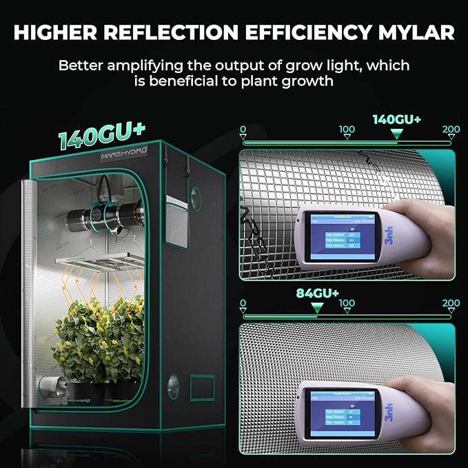 MARS HYDRO 3x3 Smart Grow Tent Kit Complete System150W FC1500 Samsung LM301H Grow LightApp Dimming Control1680D High Reflective Mylarwith Smart WiFi App Control Ventilation System10 Speed Fan