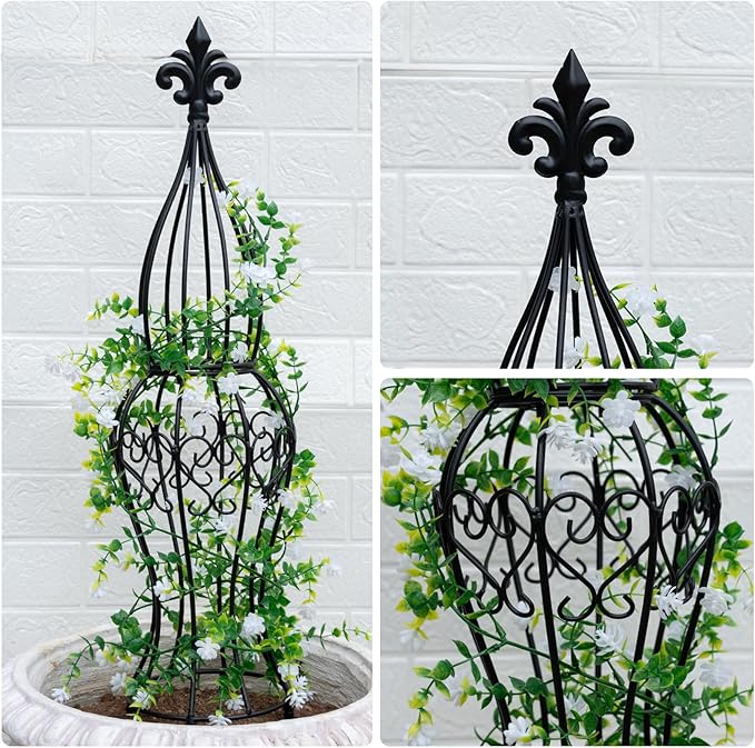 Obelisk Metal Garden Trellis for Climbing Plants - 29.5 in by 6.3 in Durable Iron Structure Easy Assembly Perfect for Potted Vines &amp Roses - Modern Vertical Gardening Support