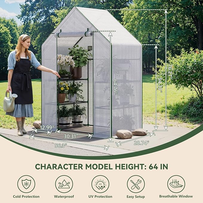 Greenhouse for Outdoors Small Greenhouse Walk-in Greenhouses with 3 Tiers 4 Shelves PE Cover Heavy Duty Plant Greenhouses for Garden and Backyard