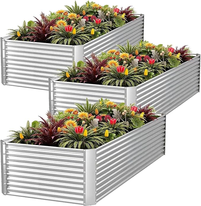 FRIZIONE 3pcs Tall 4x2x1.5ft Galvanized Raised Garden Bed OutdoorSteel Garden Bed for VegetablesAbove Ground Garden Box for FlowerMetal Raised Beds for Gardening