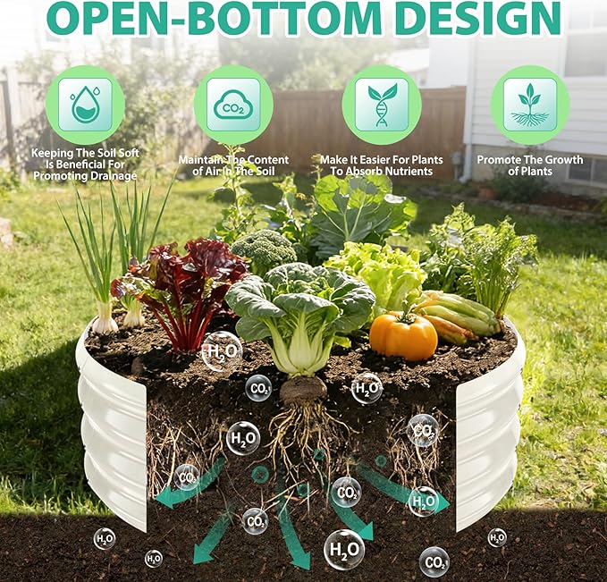3FT Diameter Galvanized Garden Raised Bed/Plant Box/Fire Pit Ring - 0.8mm Thick12 Inch TallPerfect for Planting a Variety of FlowersHerbsVegetables (Cream White 36 Dia X 12 inches)