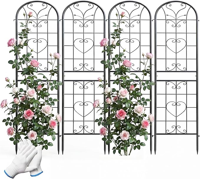 87x20 Inch Black Metal Garden Trellis Heavy Duty Outdoor Tall Plant Trellis for Climbing Rose Bush Clematis Jasmine Morning Glory Flowers &amp Vines 4 Pack