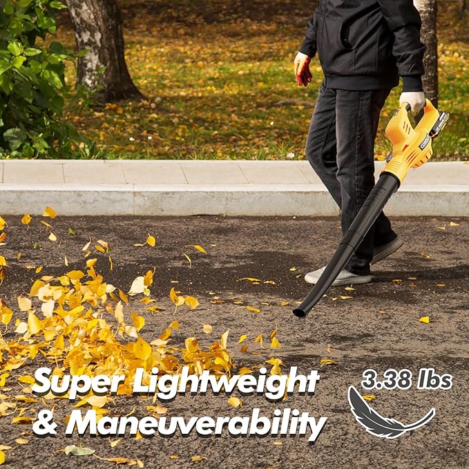 Leaf Blower Cordless with 2 Batteries and Charger 21V Electric Leaf Blower with 2 Speed Modes 2.0Ah Lightweight Battery Powered Blowers for Lawn Care Patio Blowing Leaves