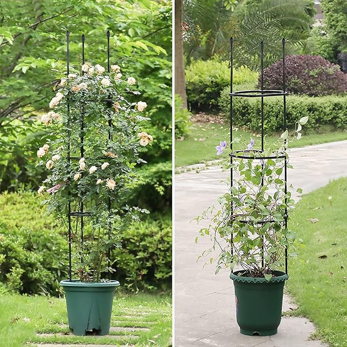 Garden Trellis for Climbing Plants Garden Obelisks Metal Tomato Cage Plant Support Adjustable Height Climbing Plant Support Pot Trellis for Flower Vegetable Tomato Vines(110x22cm)