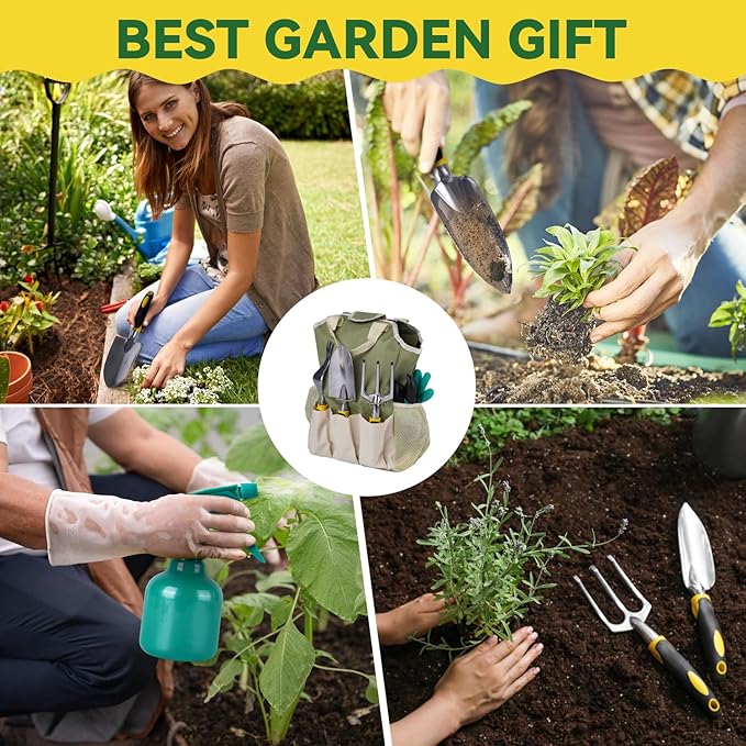 Garden Tools Set 12-Piece Heavy Duty Gardening Hand Tools with Fashion and Durable Garden Tools Organizer HandbagRust-Proof Garden Tool Set Ideal Gardening Gifts for Women