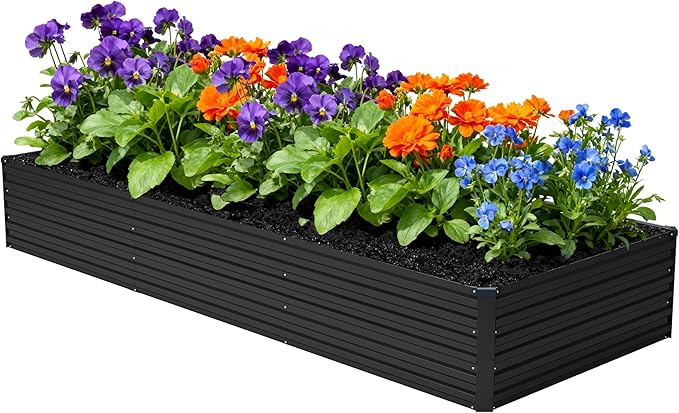 12x4x1.5ft Galvanized Raised Garden BedOutdoor Planter Box Metal Patio Kit Planting Bed for Vegetables Flowers HerbBlack