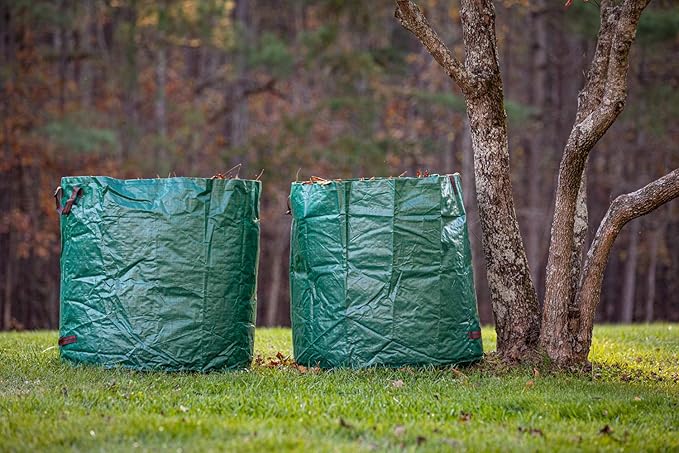Gardzen 2-Pack 132 Gallon Yard Waste Bags Reusable Heavy Duty Collapsible Garden Leaf Bags with Plastic Ring Stand-Up Yard Waste Bin for Leaves Lawn Debris &amp Grass Clippings