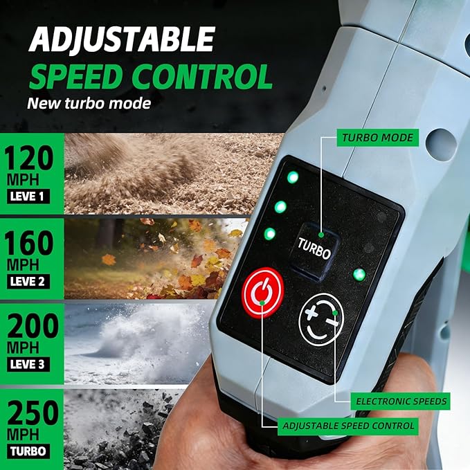 Cordless Leaf Blower 650W High Power Battery with 2x4000mAh Batteries 250MPH Wind Speed Lightweight Handheld Leaf Blower for Yard Maintenance Electric Blower for Leaves Snow and Debris