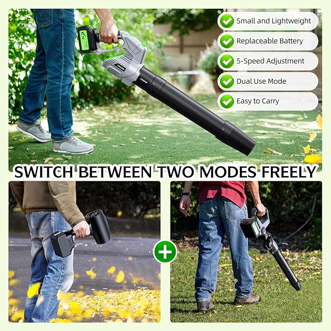 Comchoi Electric Leaf Blower Cordless 900000 RPM 2 x 4.0Ah Batteries &amp Charger Handheld Leaf Blowers for Lawn Care 5 Speed Mode Portable Lightweight Grass Blower for Yard Patio &amp Outdoo