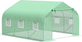 Outsunny 11.5' x 10' x 6.5' Outdoor Walk-in Greenhouse Tunnel Green House with Roll-up Windows Zippered Door PE Cover Heavy Duty Steel Frame Green