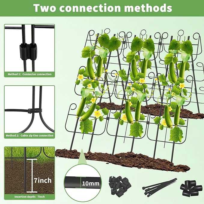 Cucumber Trellis for Raised Bed Metal Rustproof A-Frame Garden Trellis Outdoor Heavy Duty Climbing Plants Support for Cucumber Vegetables Vine Expandable Height &amp Width